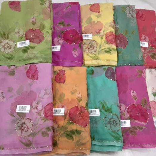 Chiffon Flower Print Cutdana Manufacturers, Suppliers, Exporters in Delhi